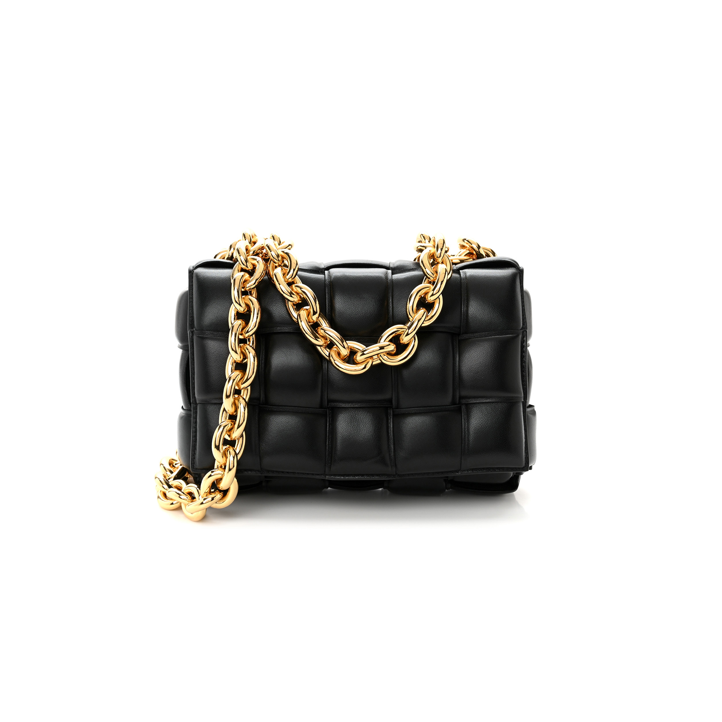 bo*te*ga Ve*ne*ta lambskin maxi intreccio padded chain cassette crossbody bag black (25*17*8cm)